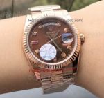 Copy Rolex Day Date 36mm All Rose Gold Diamond Markers Brown Dial Man's Watch